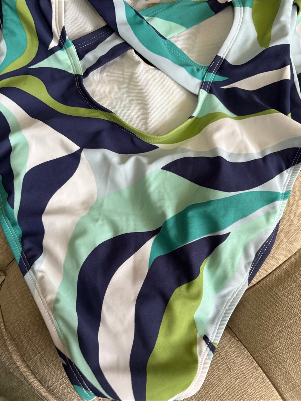Sanctuary Teal Navy White and Lime Wave-Print One-Piece Swimsuit - Picture 6 of 6
